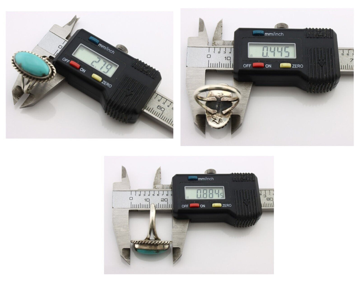 Navajo Ring 925 Silver Natural Kingman Turquoise Signed M Montoya C.80's