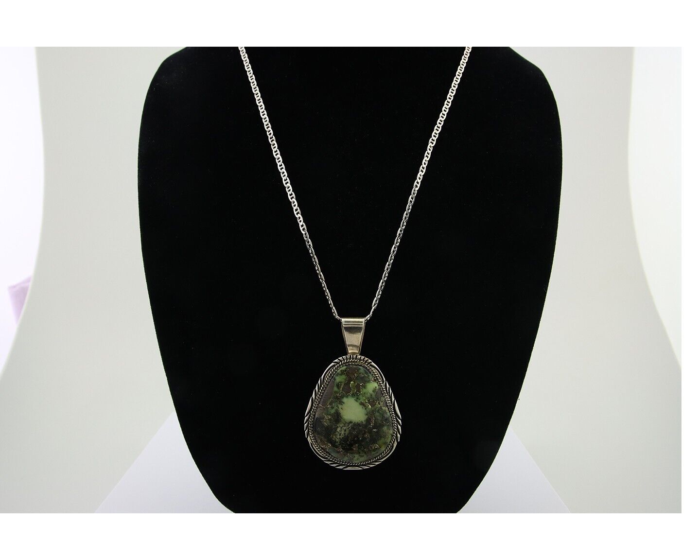 Navajo Necklace 925 Silver Natural Green Turquoise Artist Signed Mike Begay C80s