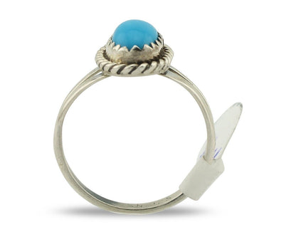 Navajo Ring .925 Silver Sleeping Beauty Turquoise Native American Artist C.80's