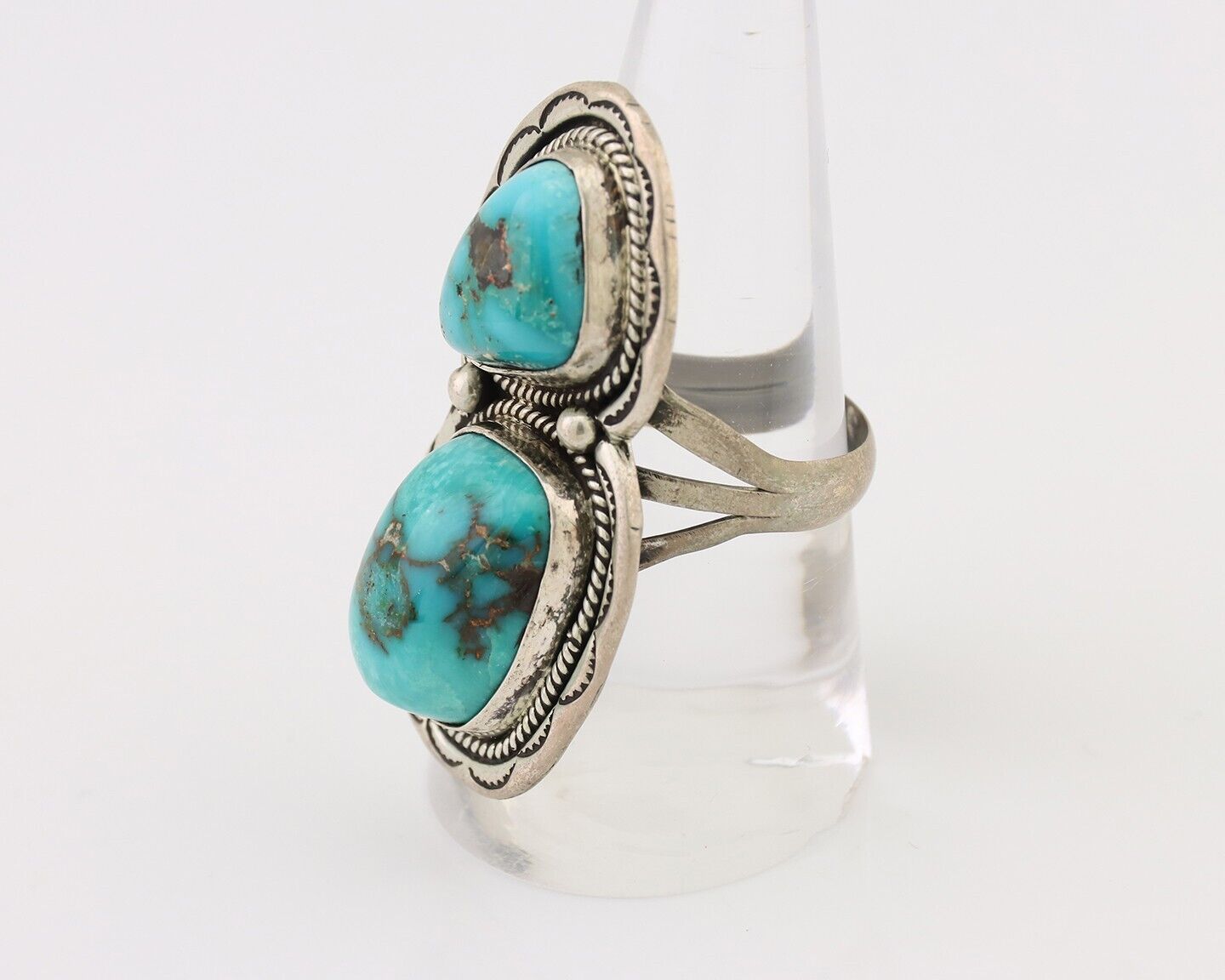Navajo Handmade Ring 925 Silver Natural Tuquoise Artist Signed Tom Willeto C.80s