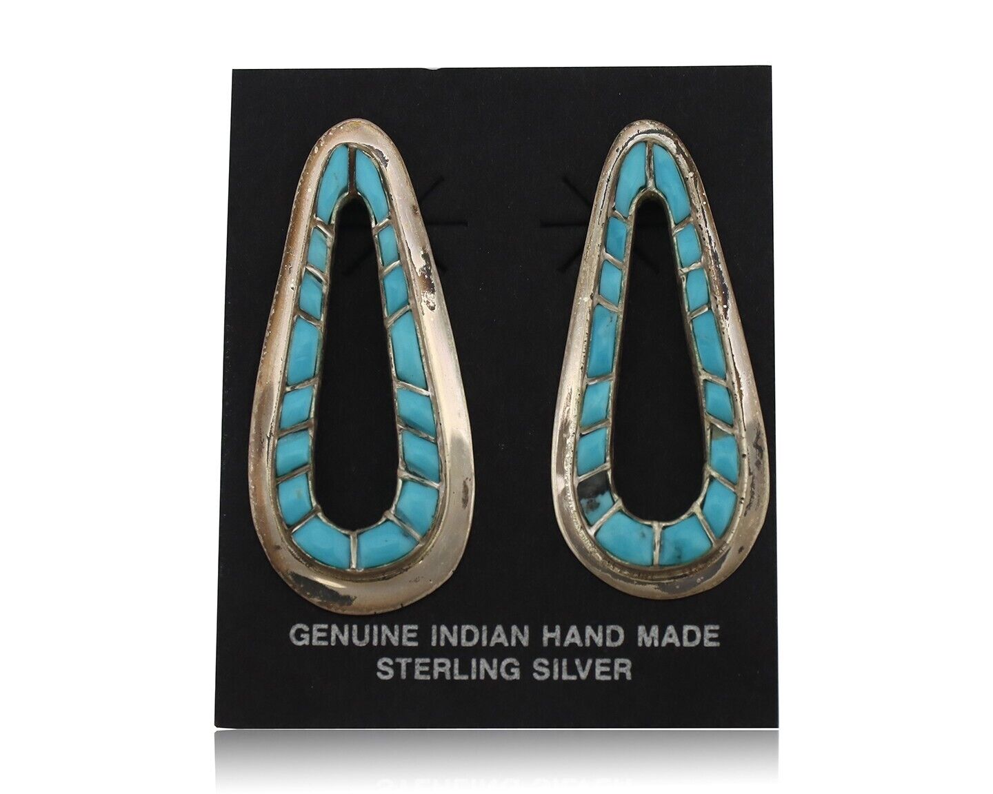 Navajo Earrings 925 Silver Sleeping Beauty Turquoise Native Artist C.80s