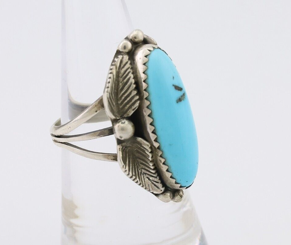 Navajo Ring 925 Silver Sleeping Beauty Turquoise Signed SC C.80's