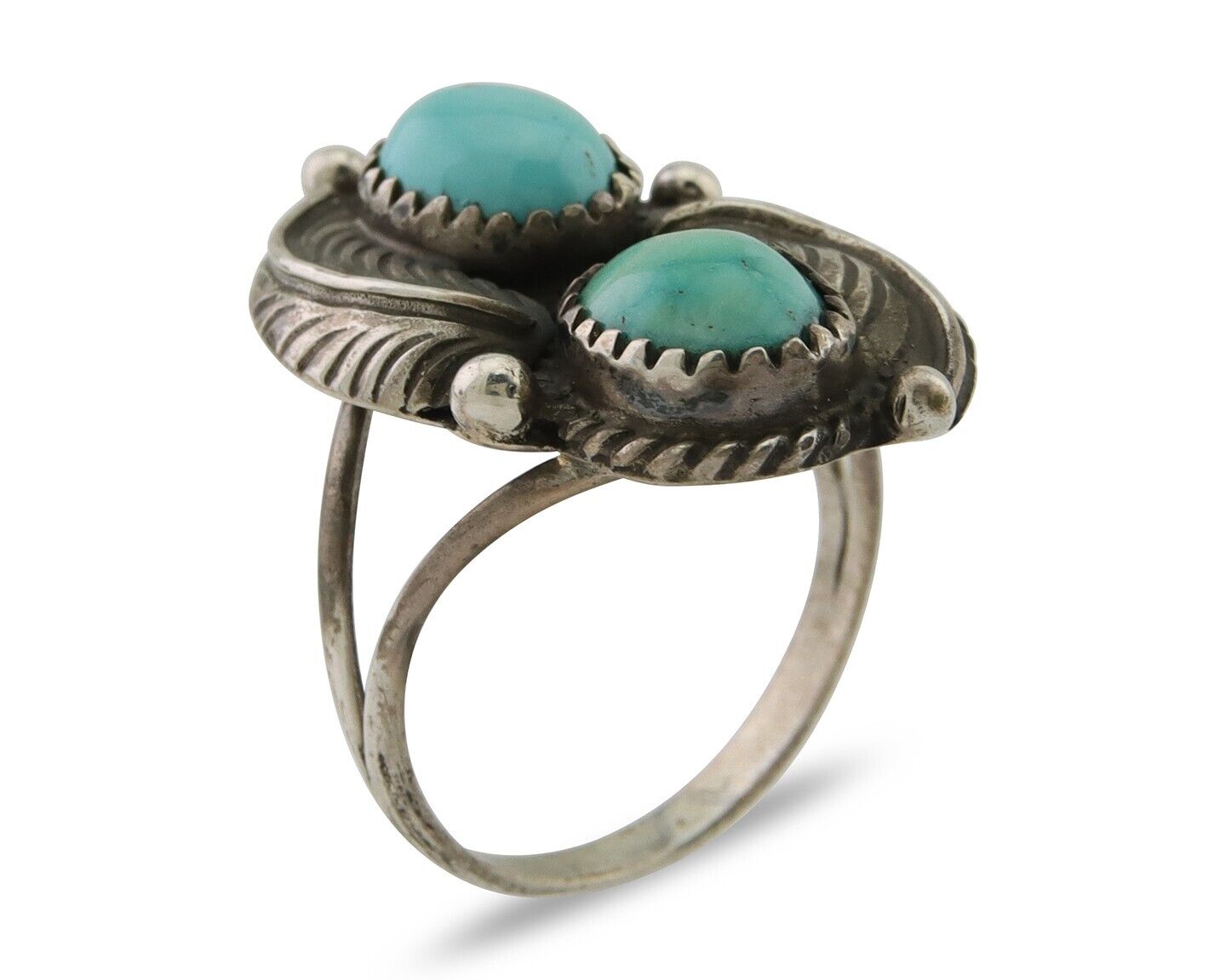Navajo Ring 925 Silver Natural Blue Green Turquoise Signed MC C.80's