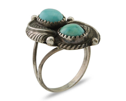 Navajo Ring 925 Silver Natural Blue Green Turquoise Signed MC C.80's