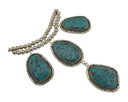 Navajo Squash Necklace 925 Silver Arizona Turquoise Signed Ben S C.80's