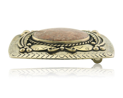 Navajo Belt Buckle .999 Nickel Agate Native Artist Handmade 2.5 x 3.0 in C.80s