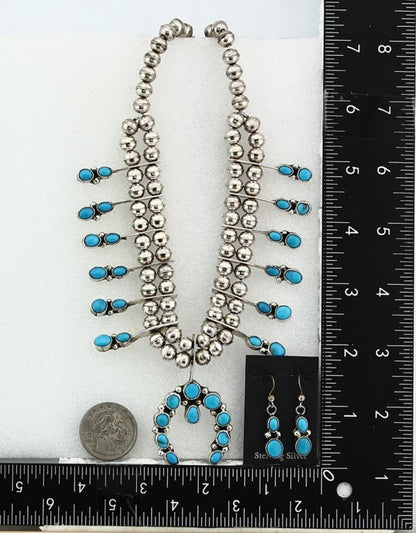 Navajo Squash Necklace Natural Turquoise Vintage Handmade Native Artist C.80's