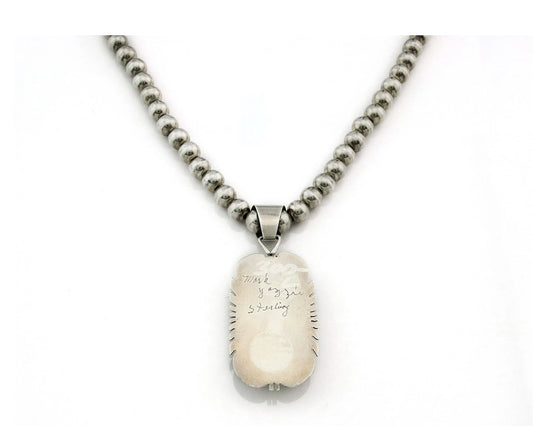 Navajo Bead Necklace 925 Sterling Silver Chaolite Vintage Signed Mark Yazzie