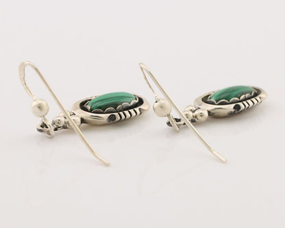 Navajo Dangle Earrings 925 Silver Natural Malachite Native American Artist C.80s