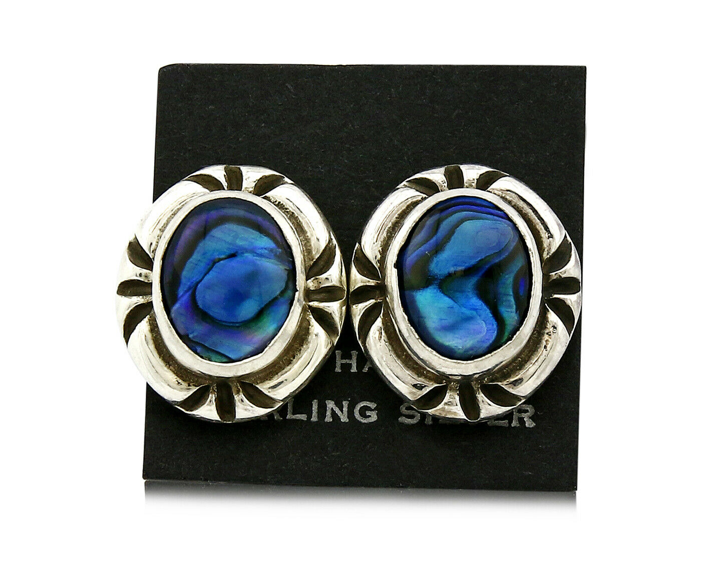 Navajo Hand Stamped Natural Mined MOP .925 SOLID Silver Stud Earrings