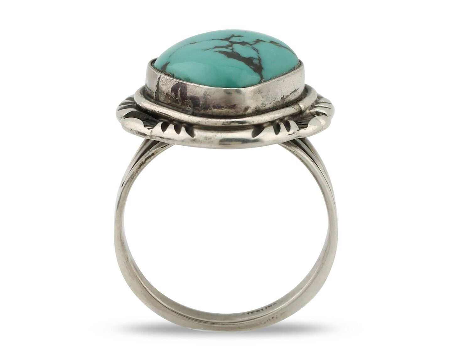 Navajo Ring 925 Silver Natural Mined Turquoise Native American Artist C.80's