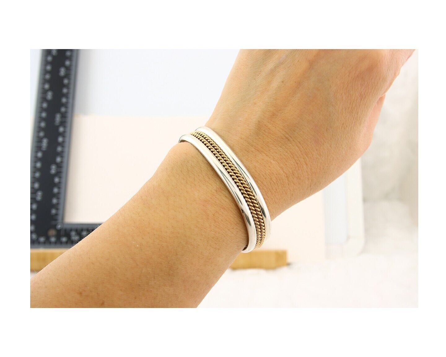 Navajo Bracelet 925 Silver Native American Handmade Yellow Gold Plated Cuff C80s