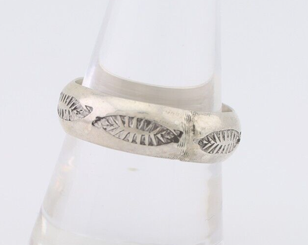 Navajo Hand Stamped Band 925 Silver 6.0 mm Signed Larry Chavez Size 9.25 C.80's