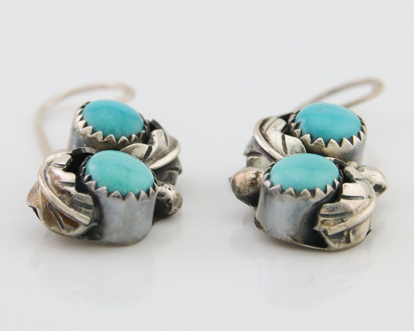 Navajo Dangle Earrings 925 Silver Natural Turquoise Native American Artist C80s