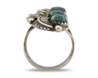 Navajo Ring 925 Silver Blue Diamond Turquoise Native American Artist C.80's