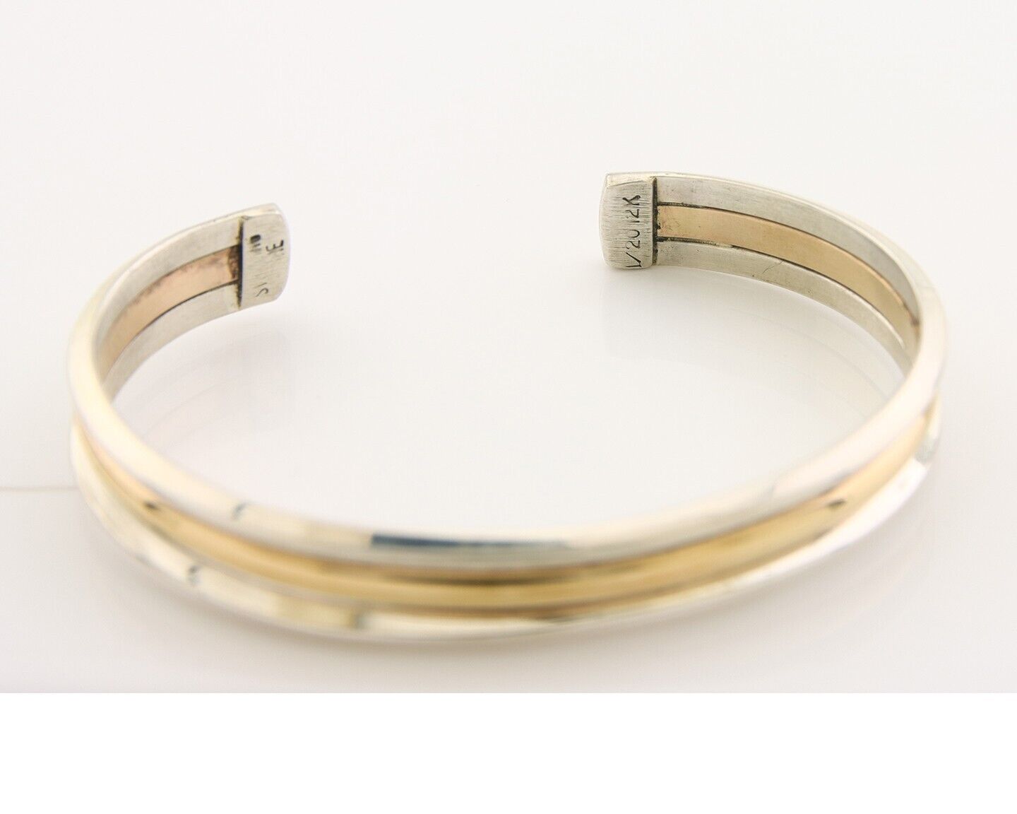 Navajo Bracelet 925 Silver & 12K Gold Cuff Artist Signed TAHE C.80's