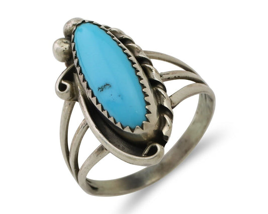 Navajo Ring 925 Silver Kingman Turquoise Artist Signed SC Size 8.0 C.80's