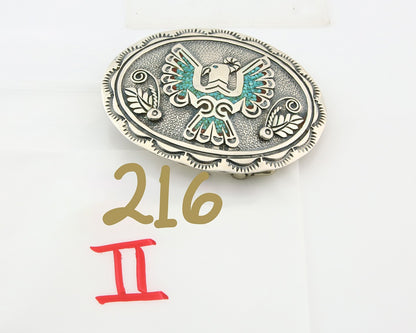 Navajo Belt Buckle 925 Sterling Silver Turquoise Coral Signed Stanley Bains C80s