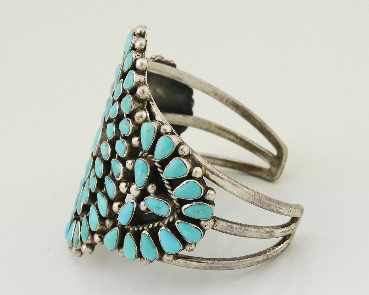 Navajo Bracelet 925 Silver Natural Blue Turquoise Signed Delbert Chatter C.80's