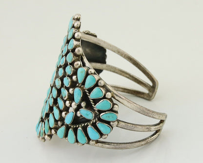 Navajo Bracelet 925 Silver Natural Blue Turquoise Signed Delbert Chatter C.80's