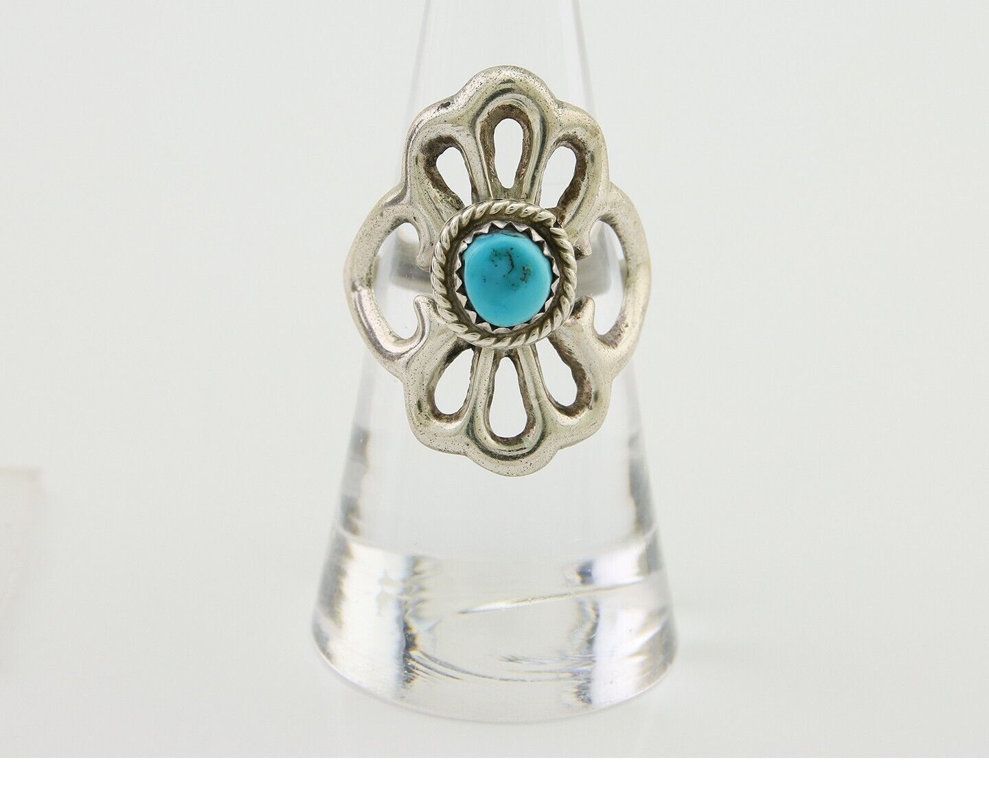 Navajo Sand Cast Ring 925 Silver Sleeping Beauty Turquoise Artist C.80's