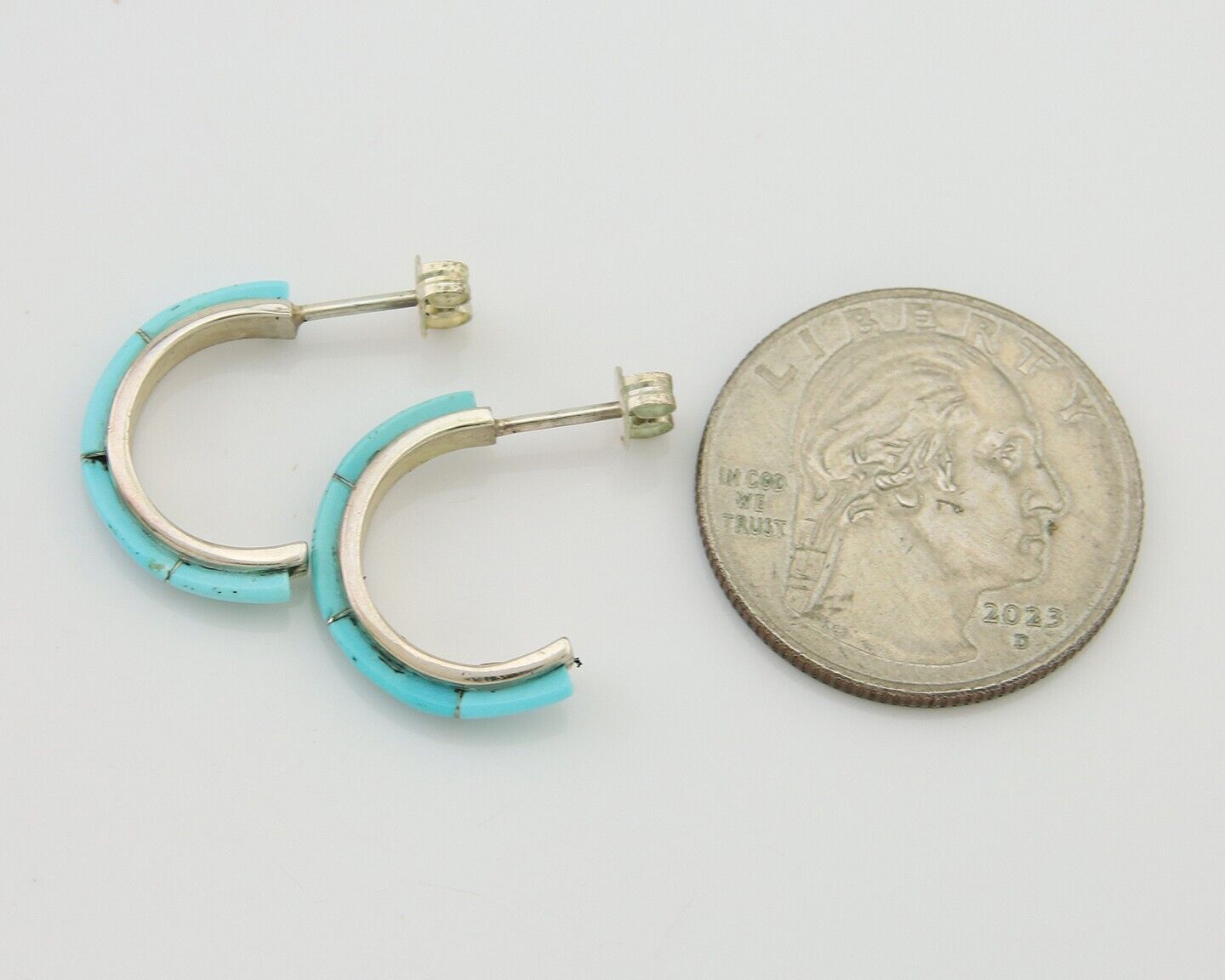 Navajo Half Hoop Earrings 925 Silver Natural Turquoise Native American Artist 80
