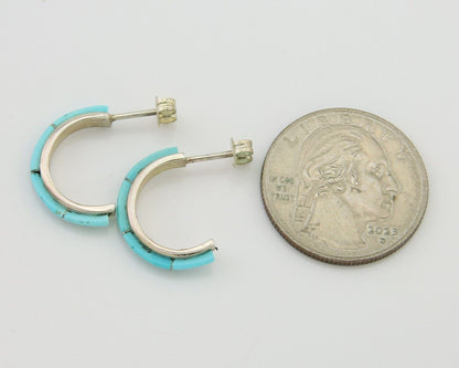 Navajo Half Hoop Earrings 925 Silver Natural Turquoise Native American Artist 80