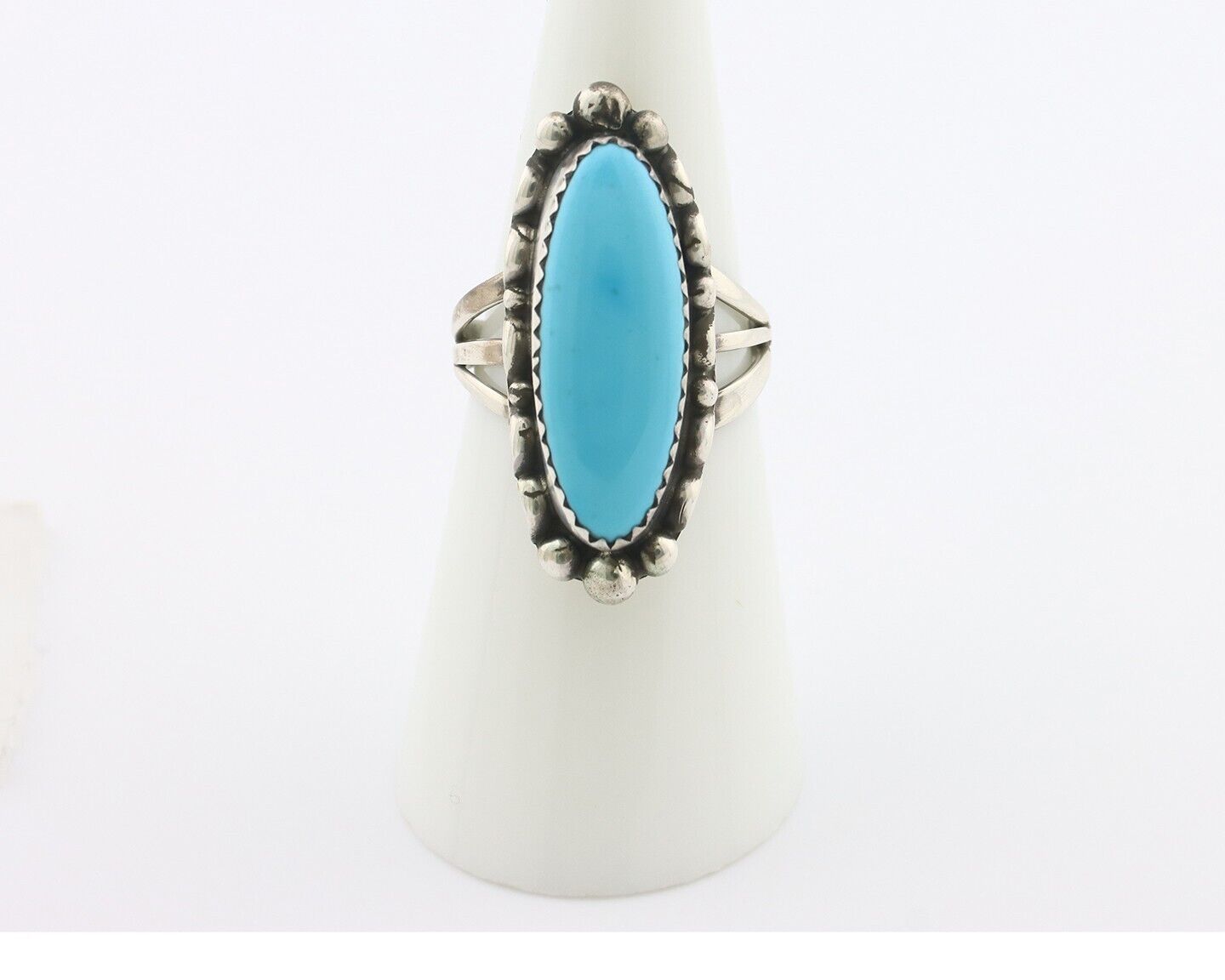 Navajo Ring .925 Silver Sleeping Beauty Turquoise Signed SkyStone Creations C80s