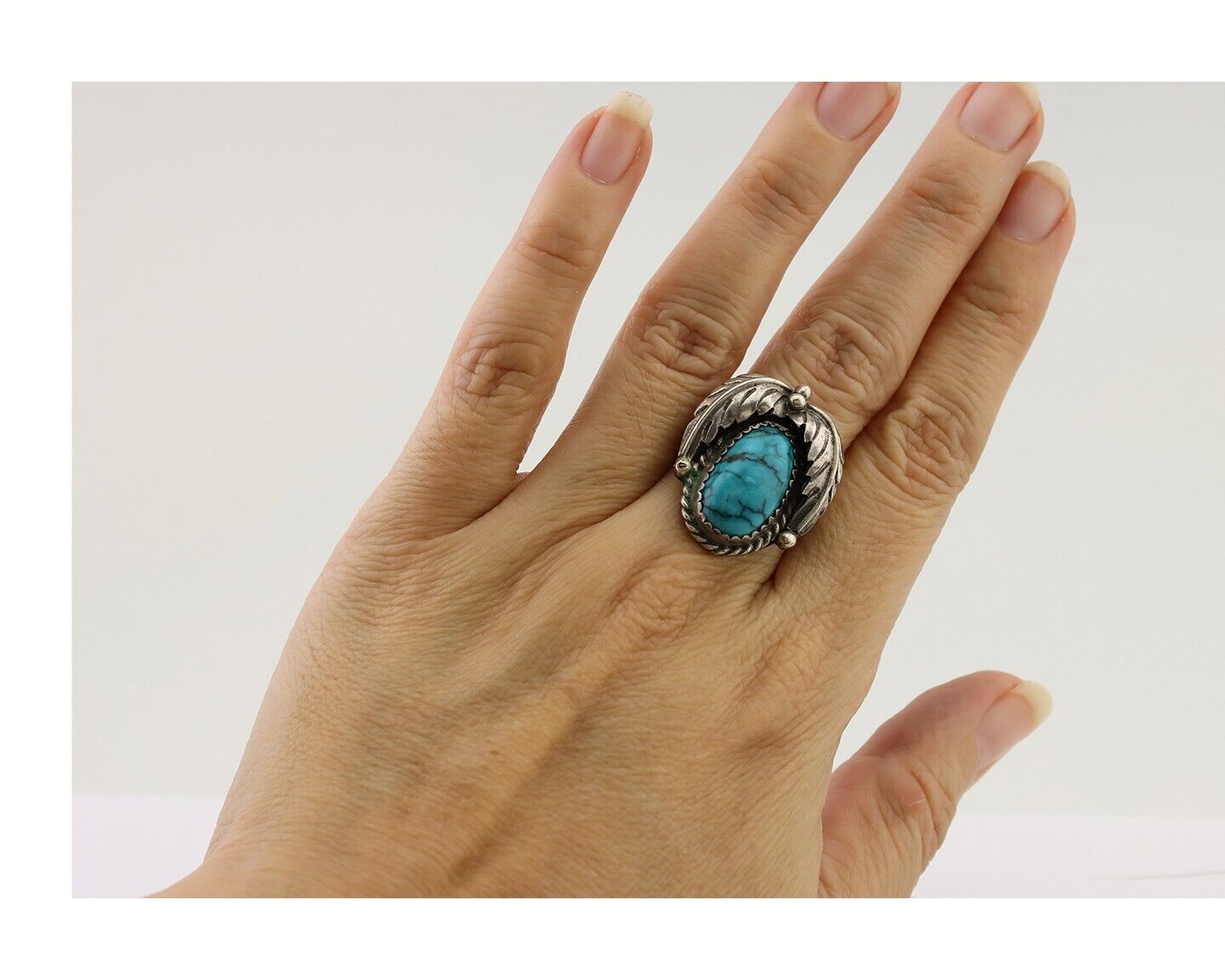 Navajo Handmade Ring 925 Silver Blue Turquoise Native American Artist C.80's