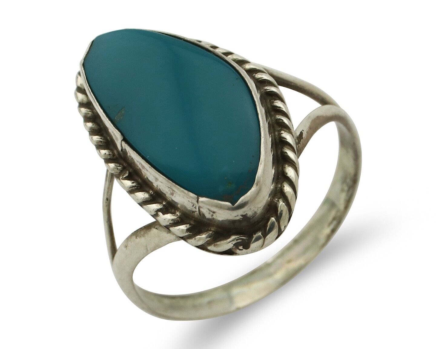 Navajo Ring 925 Silver Natural Turquoise Artist Signed Rabbit Stick C.80's