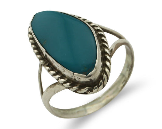 Navajo Ring 925 Silver Natural Turquoise Artist Signed Rabbit Stick C.80's