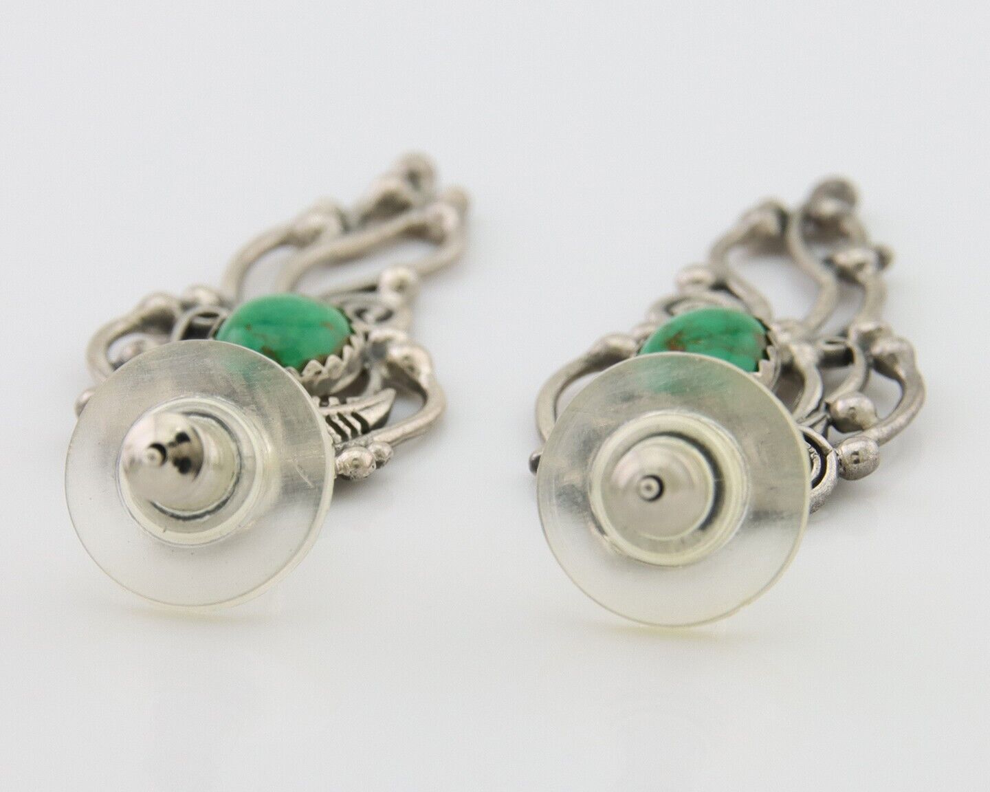 Navajo Shield Earrings 925 Silver Natural Turquoise Native American Artist C80s