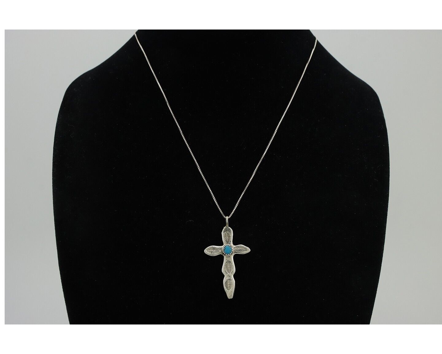 Navajo Cross Necklace 925 Silver Turquoise Hand Stamped Native American C.80's