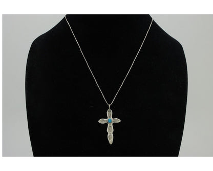 Navajo Cross Necklace 925 Silver Turquoise Hand Stamped Native American C.80's