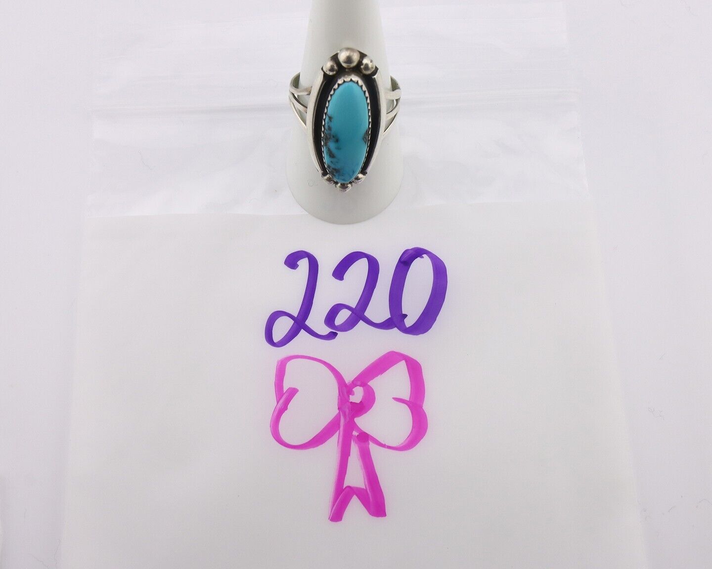 Navajo Ring .925 Silver Sleeping Beauty Turquoise Signed SkyStone Creations C80s