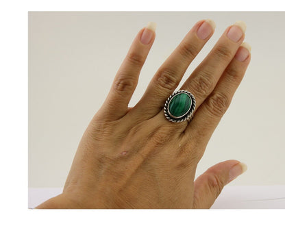 Navajo Ring 925 Silver Natural Malachite Native American Artist C.80's