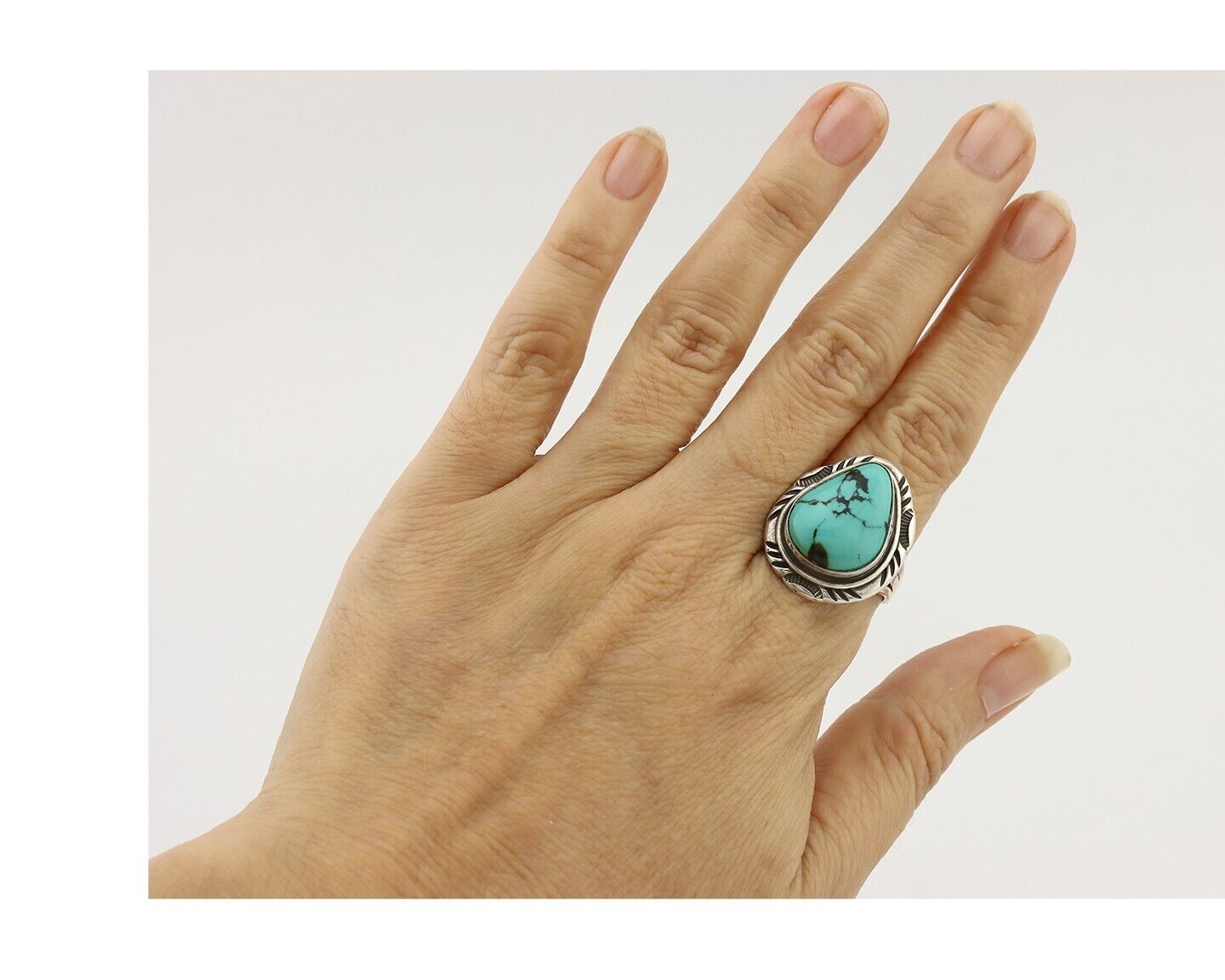 Navajo Ring 925 Silver Natural Mined Turquoise Native American Artist C.80's