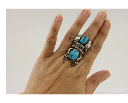 Navajo Kachina Ring 925 Silver Natural Turquoise Artist Signed CO C.80's