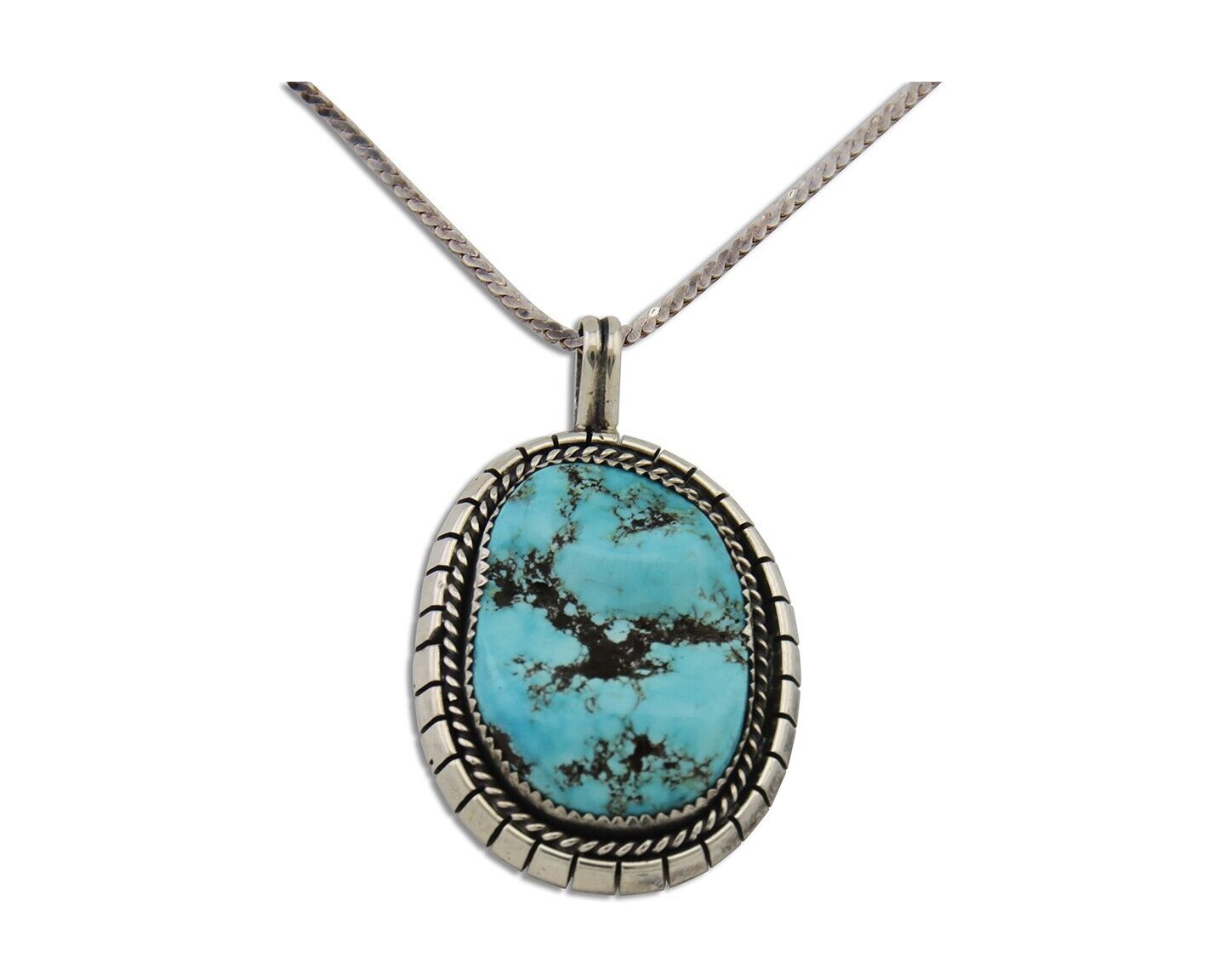 Navajo Necklace 925 Silver Natural Blue Turquoise Artist Signed Tom Willeto C80s