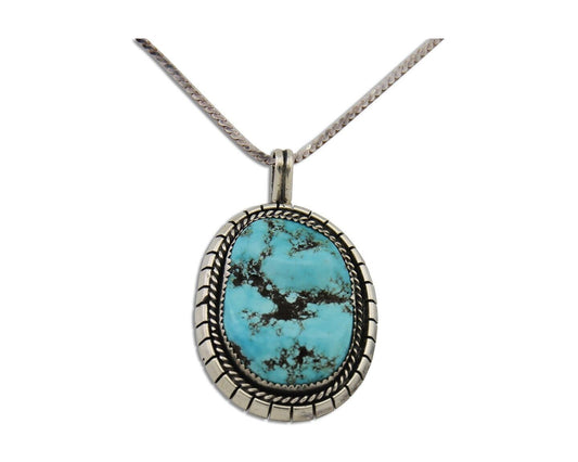 Navajo Necklace 925 Silver Natural Blue Turquoise Artist Signed Tom Willeto C80s