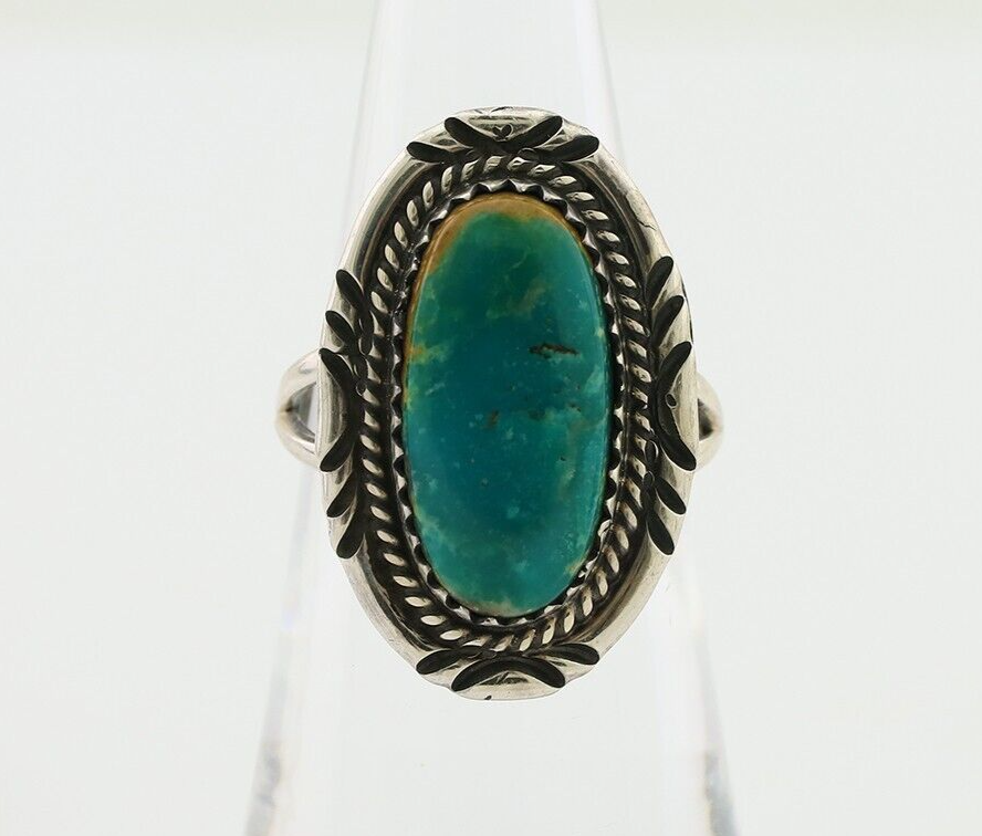 Navajo Ring 925 Silver Natural Blue Turquoise Artist Signed M BEGAY C.80's