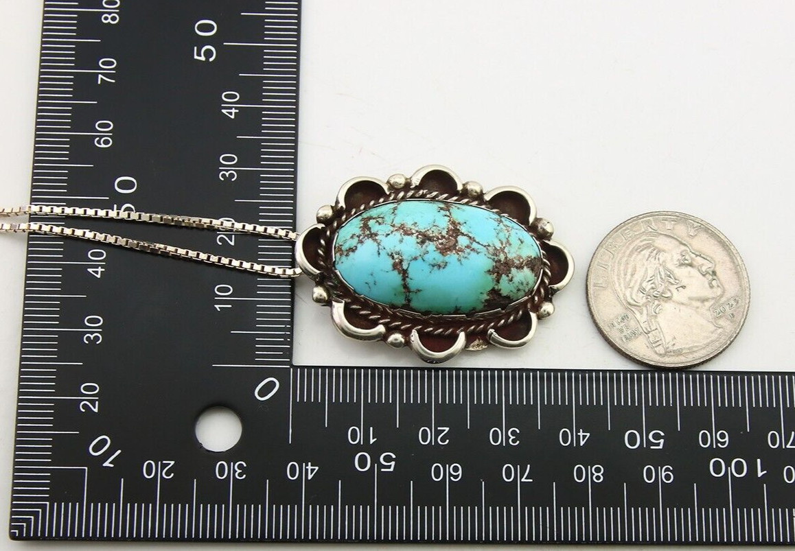 Navajo Necklace 925 Silver Natural Blue Turquoise Native American Artist C.80's