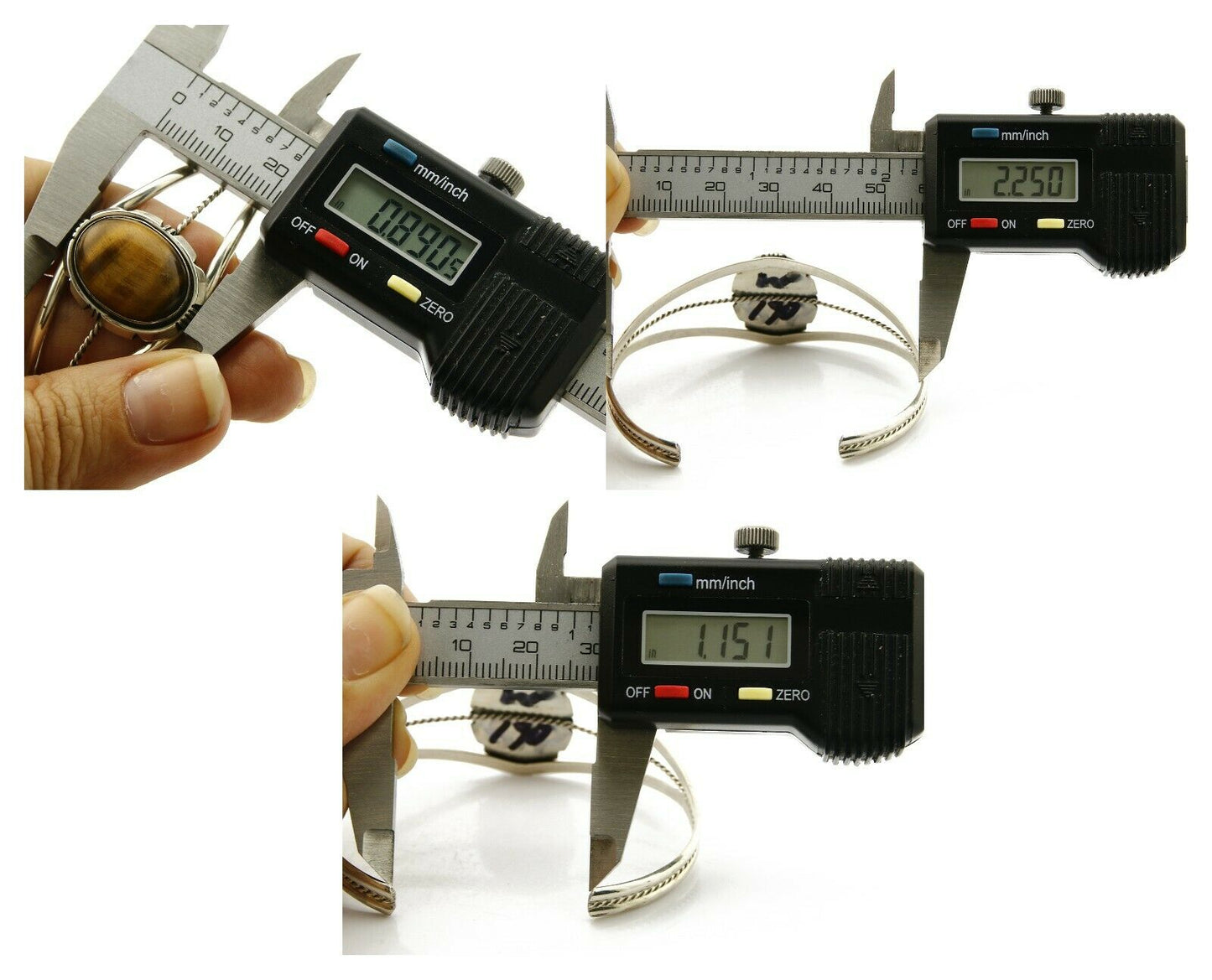 Navajo Bracelet .925 Silver Tiger Eye Sapphire Signed Sapphire Signed Sarah Chee