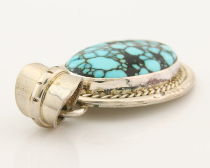 Navajo 925 Silver Spiderweb Pendant Turquoise Artist Signed Sun West C.80's