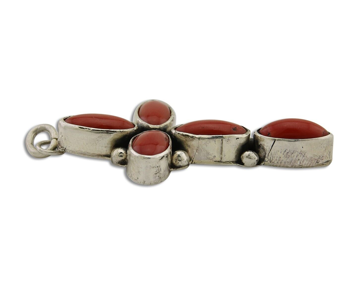 Navajo Cross Pendant 925 Silver Mediterranean Coral Signed J Tso C.80s