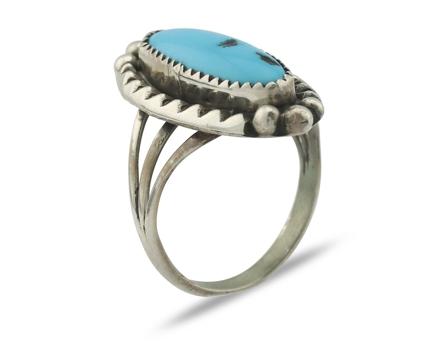 Navajo Ring .925 Silver Sleeping Beauty Turquoise Native American Artist C.80's