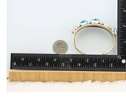 Men Navajo Bracelet Sterling Silver Handmade Nugget Turquoise Signed JR