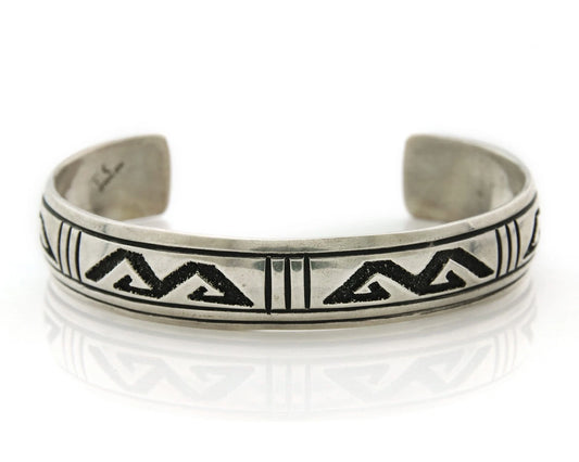 Navajo Cuff Bracelet 925 Sterling Silver Vintage Hand Stamped Signed T Singer
