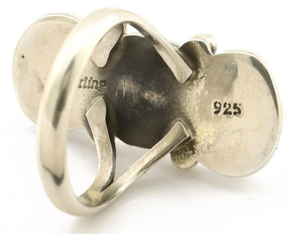Navajo Ring 925 Silver Sleeping B Turquoise & Coral Native American Artist C.80s