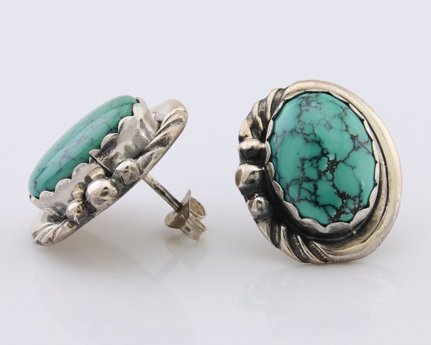 Navajo Paw Earrings 925 Silver Blue Turquoise Native American Artist C.80's